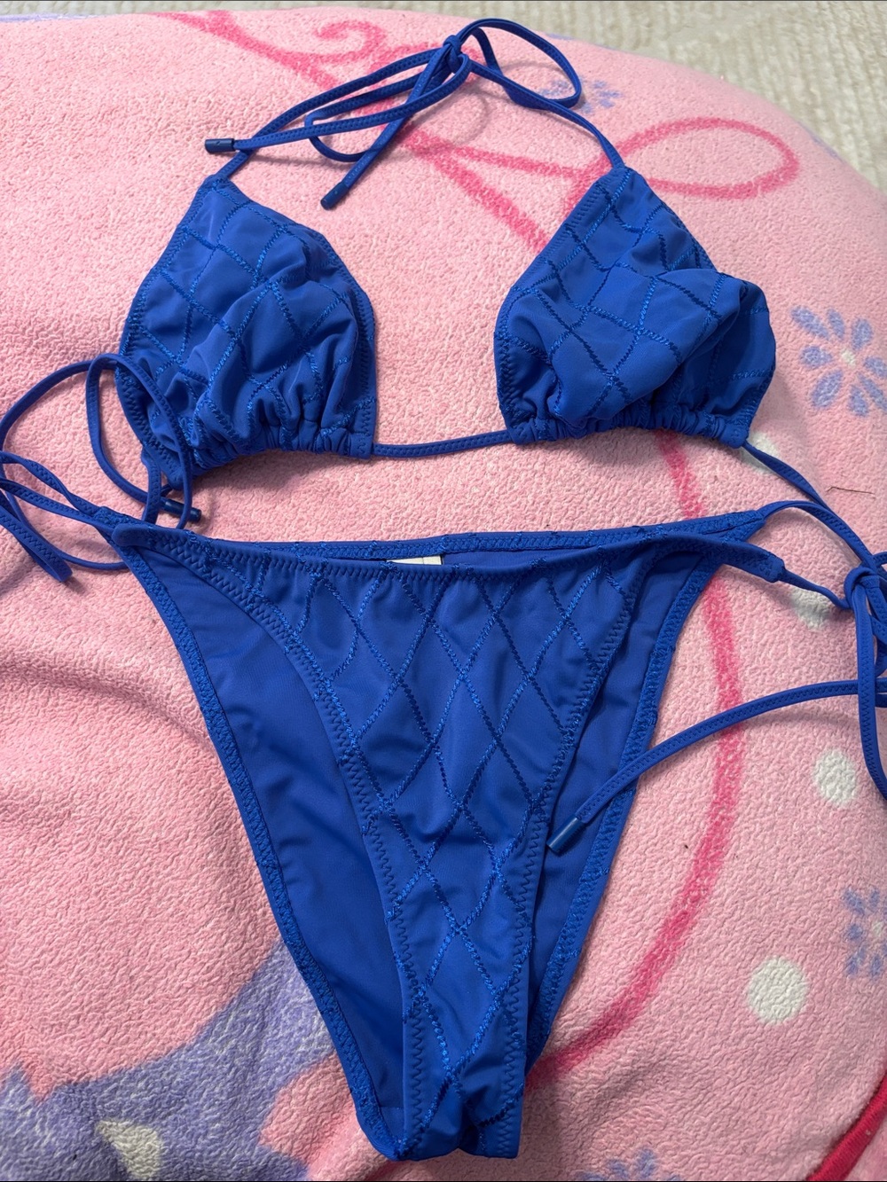 triangl swimwear Blue Quilted Triangle Bikini